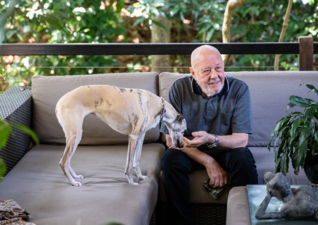 David with their dog.